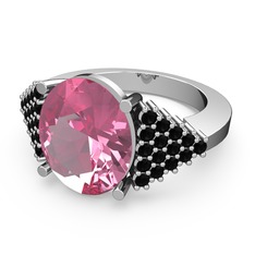 Bianna Yüzük - Pembe kuvars ve siyah zirkon 8 ayar beyaz altın yüzük #68hiqa
