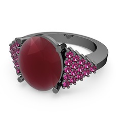 Kök yakut ve rodolit garnet 925 ayar siyah rodyum kaplama gümüş yüzük