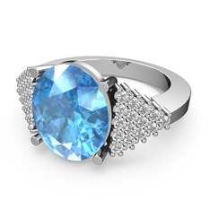Bianna Yüzük - Akuamarin ve pırlanta 18 ayar beyaz altın yüzük (0.45 karat) #7qegz2