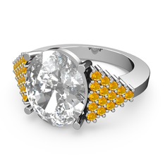 Swarovski ve sitrin 8 ayar beyaz altın yüzük