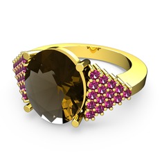 Bianna Yüzük - Dumanlı kuvars ve rodolit garnet 18 ayar altın yüzük #8np19e