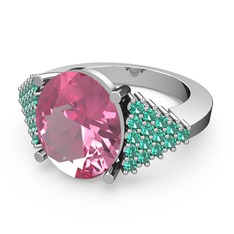 Pembe kuvars ve yeşil kuvars 14 ayar beyaz altın yüzük