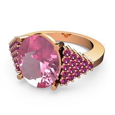 Bianna Yüzük - Pembe kuvars ve rodolit garnet 8 ayar rose altın yüzük #8rk421