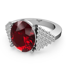 Bianna Yüzük - Garnet ve beyaz zirkon 18 ayar beyaz altın yüzük #8udr31