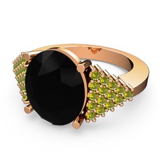 Siyah zirkon ve peridot 8 ayar rose altın yüzük