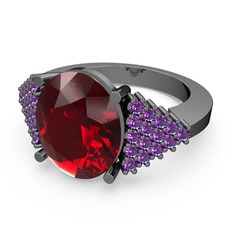 Bianna Yüzük - Garnet ve ametist 925 ayar siyah rodyum kaplama gümüş yüzük #9egqdn