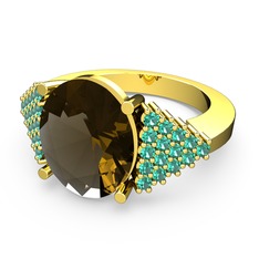 Bianna Yüzük - Dumanlı kuvars ve yeşil kuvars 14 ayar altın yüzük #9glfig