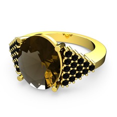 Dumanlı kuvars ve siyah zirkon 925 ayar altın kaplama gümüş yüzük