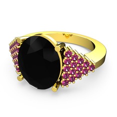 Siyah zirkon ve rodolit garnet 14 ayar altın yüzük