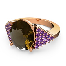 Bianna Yüzük - Dumanlı kuvars ve ametist 8 ayar rose altın yüzük #akt0qs