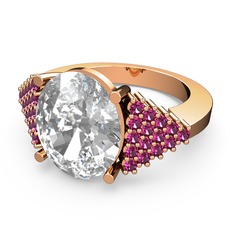 Beyaz zirkon ve rodolit garnet 925 ayar rose altın kaplama gümüş yüzük
