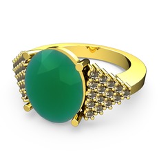 Kök zümrüt ve dumanlı kuvars 18 ayar altın yüzük