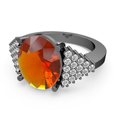 Bianna Yüzük - Sitrin ve swarovski 925 ayar siyah rodyum kaplama gümüş yüzük #ccyd3u