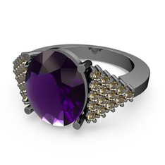Bianna Yüzük - Ametist ve dumanlı kuvars 925 ayar siyah rodyum kaplama gümüş yüzük #cgtzzf