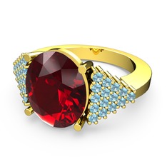 Garnet ve akuamarin 8 ayar altın yüzük