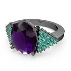 Ametist ve yeşil kuvars 925 ayar siyah rodyum kaplama gümüş yüzük