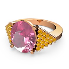 Pembe kuvars ve sitrin 18 ayar rose altın yüzük