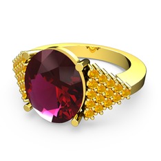 Rodolit garnet ve sitrin 8 ayar altın yüzük