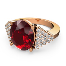 Garnet ve beyaz zirkon 8 ayar rose altın yüzük