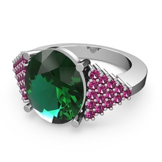 Bianna Yüzük - Yeşil kuvars ve rodolit garnet 18 ayar beyaz altın yüzük #f3aulp