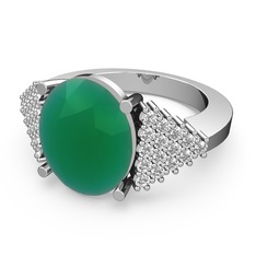 Bianna Yüzük - Kök zümrüt ve beyaz zirkon 8 ayar beyaz altın yüzük #f437nm