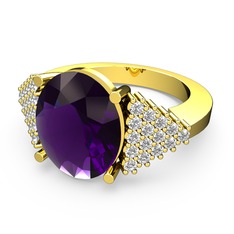 Bianna Yüzük - Ametist ve beyaz zirkon 925 ayar altın kaplama gümüş yüzük #fq045z