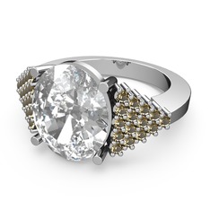 Bianna Yüzük - Beyaz zirkon ve dumanlı kuvars 14 ayar beyaz altın yüzük #gowmi9