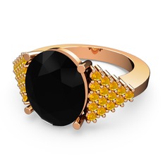 Siyah zirkon ve sitrin 925 ayar rose altın kaplama gümüş yüzük
