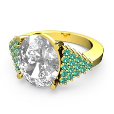 Bianna Yüzük - Beyaz zirkon ve yeşil kuvars 18 ayar altın yüzük #h73kvy