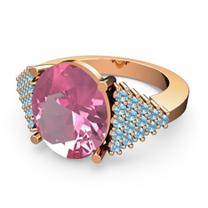 Pembe kuvars ve akuamarin 18 ayar rose altın yüzük