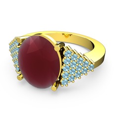 Bianna Yüzük - Kök yakut ve akuamarin 18 ayar altın yüzük #htlcnh