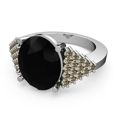 Bianna Yüzük - Siyah zirkon ve dumanlı kuvars 8 ayar beyaz altın yüzük #hzpc71