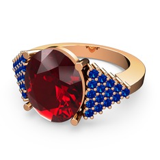 Garnet ve lab safir 8 ayar rose altın yüzük