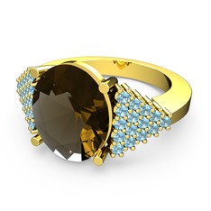 Bianna Yüzük - Dumanlı kuvars ve akuamarin 925 ayar altın kaplama gümüş yüzük #jt28nm