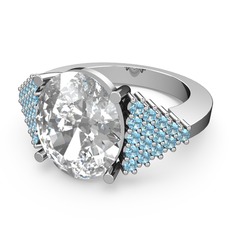 Bianna Yüzük - Beyaz zirkon ve akuamarin 14 ayar beyaz altın yüzük #k0z0r2