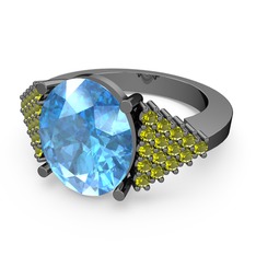 Akuamarin ve peridot 925 ayar siyah rodyum kaplama gümüş yüzük