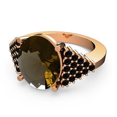 Bianna Yüzük - Dumanlı kuvars ve siyah zirkon 14 ayar rose altın yüzük #l1ve58