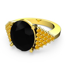 Bianna Yüzük - Siyah zirkon ve sitrin 8 ayar altın yüzük #lh5hcq
