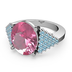 Bianna Yüzük - Pembe kuvars ve akuamarin 18 ayar beyaz altın yüzük #m0l2si