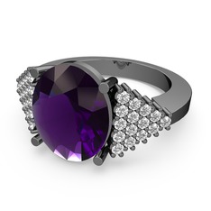Bianna Yüzük - Ametist ve swarovski 925 ayar siyah rodyum kaplama gümüş yüzük #mcnbn4