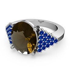 Dumanlı kuvars ve lab safir 8 ayar beyaz altın yüzük