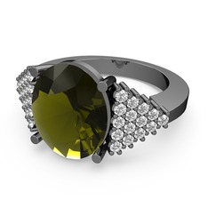 Bianna Yüzük - Peridot ve swarovski 925 ayar siyah rodyum kaplama gümüş yüzük #mu7e6v