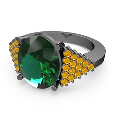 Bianna Yüzük - Yeşil kuvars ve sitrin 925 ayar siyah rodyum kaplama gümüş yüzük #ojba6