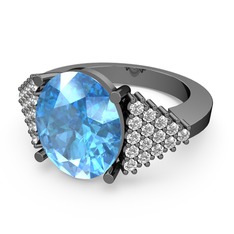 Bianna Yüzük - Akuamarin ve pırlanta 925 ayar siyah rodyum kaplama gümüş yüzük (0.45 karat) #ou4vab