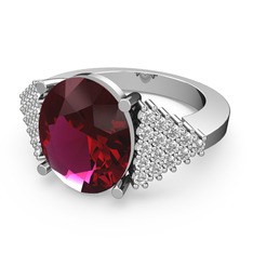 Rodolit garnet ve pırlanta 8 ayar beyaz altın yüzük (0.45 karat)