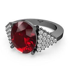 Bianna Yüzük - Garnet ve beyaz zirkon 925 ayar siyah rodyum kaplama gümüş yüzük #py2rm8