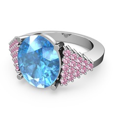 Bianna Yüzük - Akuamarin ve pembe kuvars 18 ayar beyaz altın yüzük #q5b95u