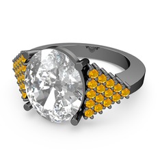 Bianna Yüzük - Swarovski ve sitrin 925 ayar siyah rodyum kaplama gümüş yüzük #qqlg2p