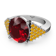 Garnet ve sitrin 14 ayar beyaz altın yüzük