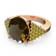 Dumanlı kuvars ve peridot 14 ayar rose altın yüzük
